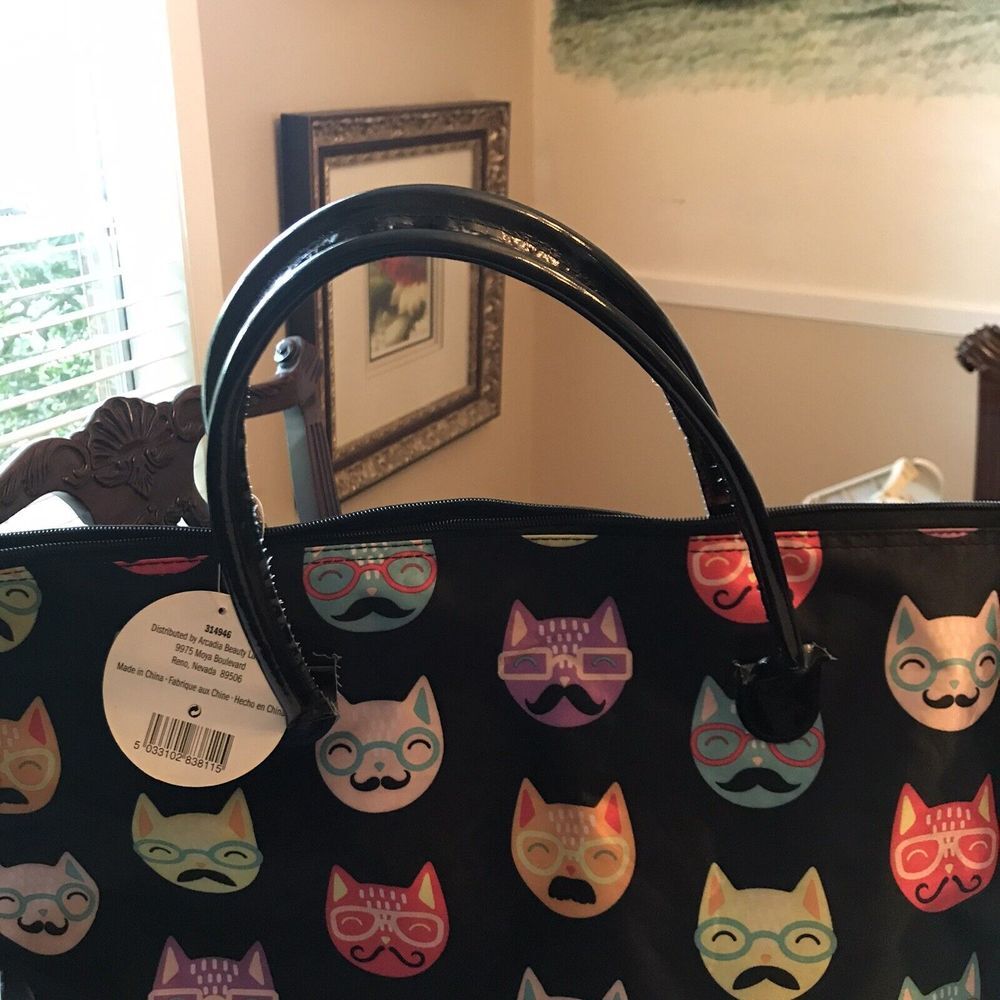 Arcadia Colorful Cat Faces Holiday Beauty Hair Care/Any Occasion Tote NWT - Picture 6 of 8